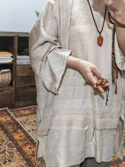 Oversized Natural Tussah Silk Slub Tunic to0329 X327