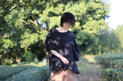 edoa Reversible Black Linen Blouse