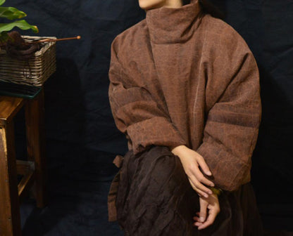 edoa Cracked Mud Silk Goose Down Turtleneck Coat 