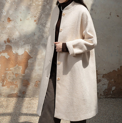 edoa White Winter Boiled Wool Chinese Coat