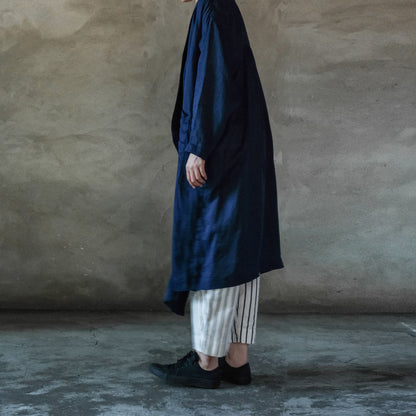 edoa Indigo-dyed Ramie Shawl Collar Coat