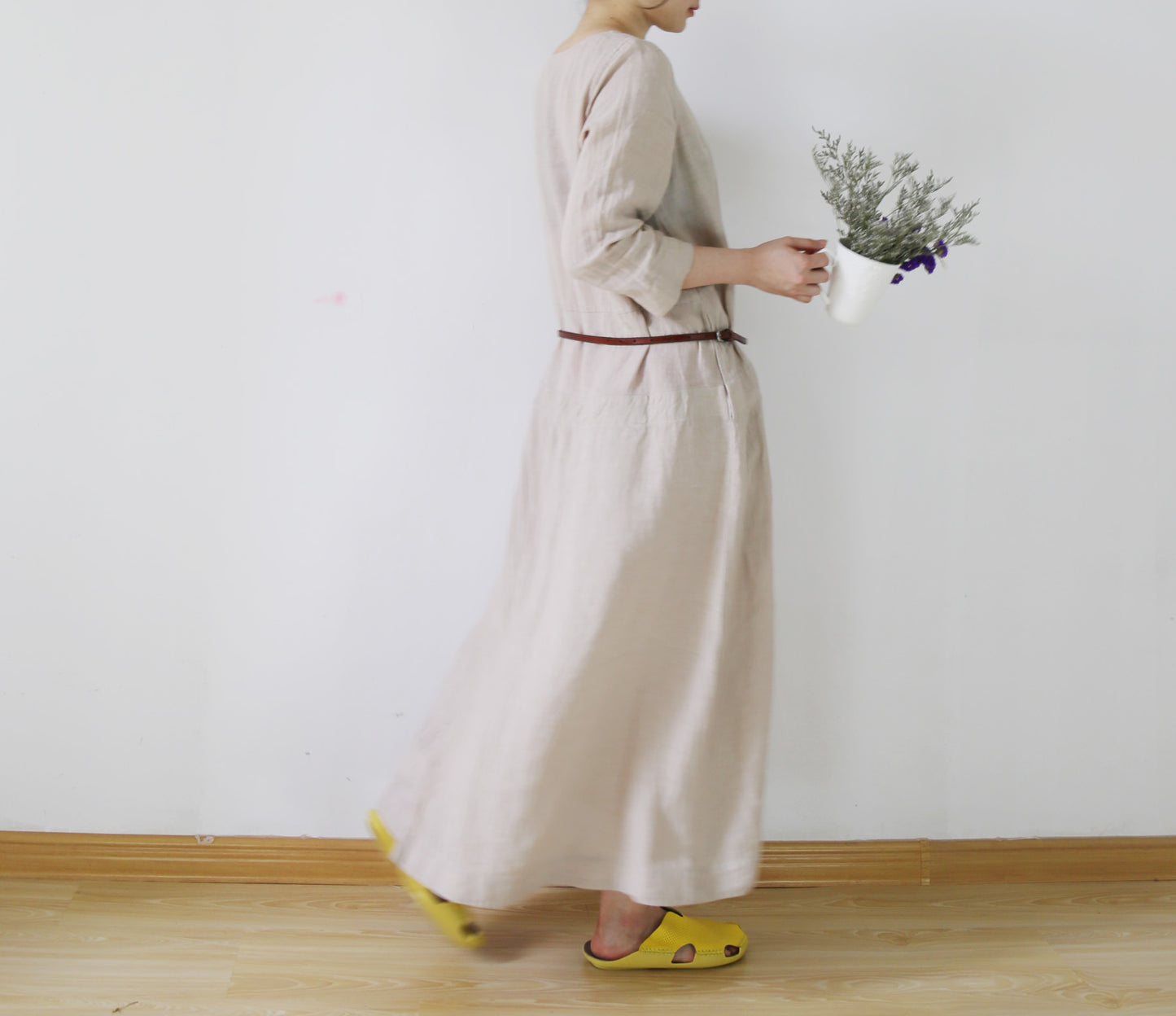 edoa Low Waist Washed Linen Dress 