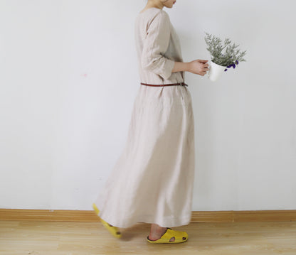 edoa Low Waist Washed Linen Dress 