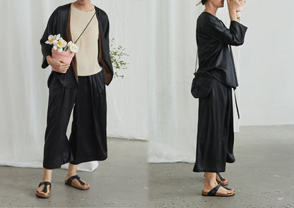 edoa Loose Mud Silk Wide-leg Pants
