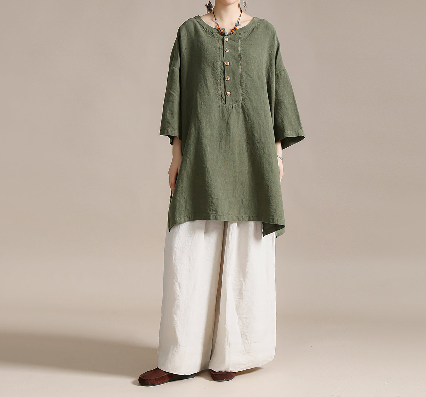 edoa Oversized Heavy Weight Natural Flax Linen Tunic
