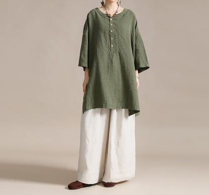edoa Oversized Heavy Weight Natural Flax Linen Tunic