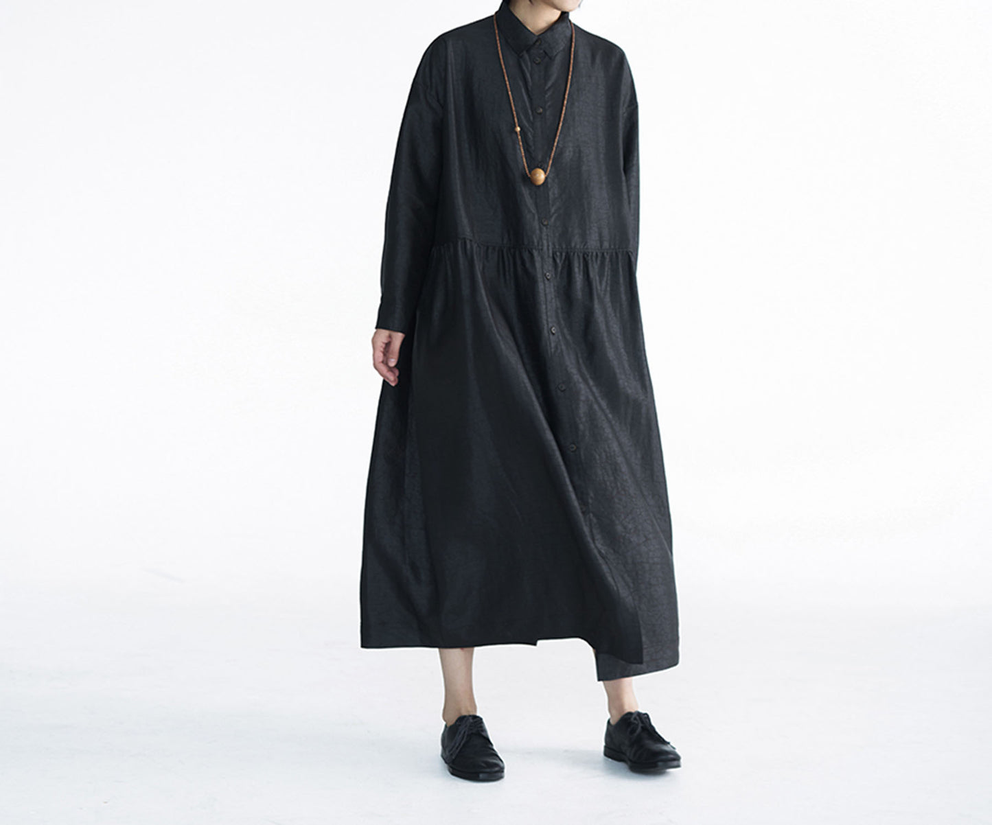 edoa Buttoned Cracked Mud Silk Low Waist Dress