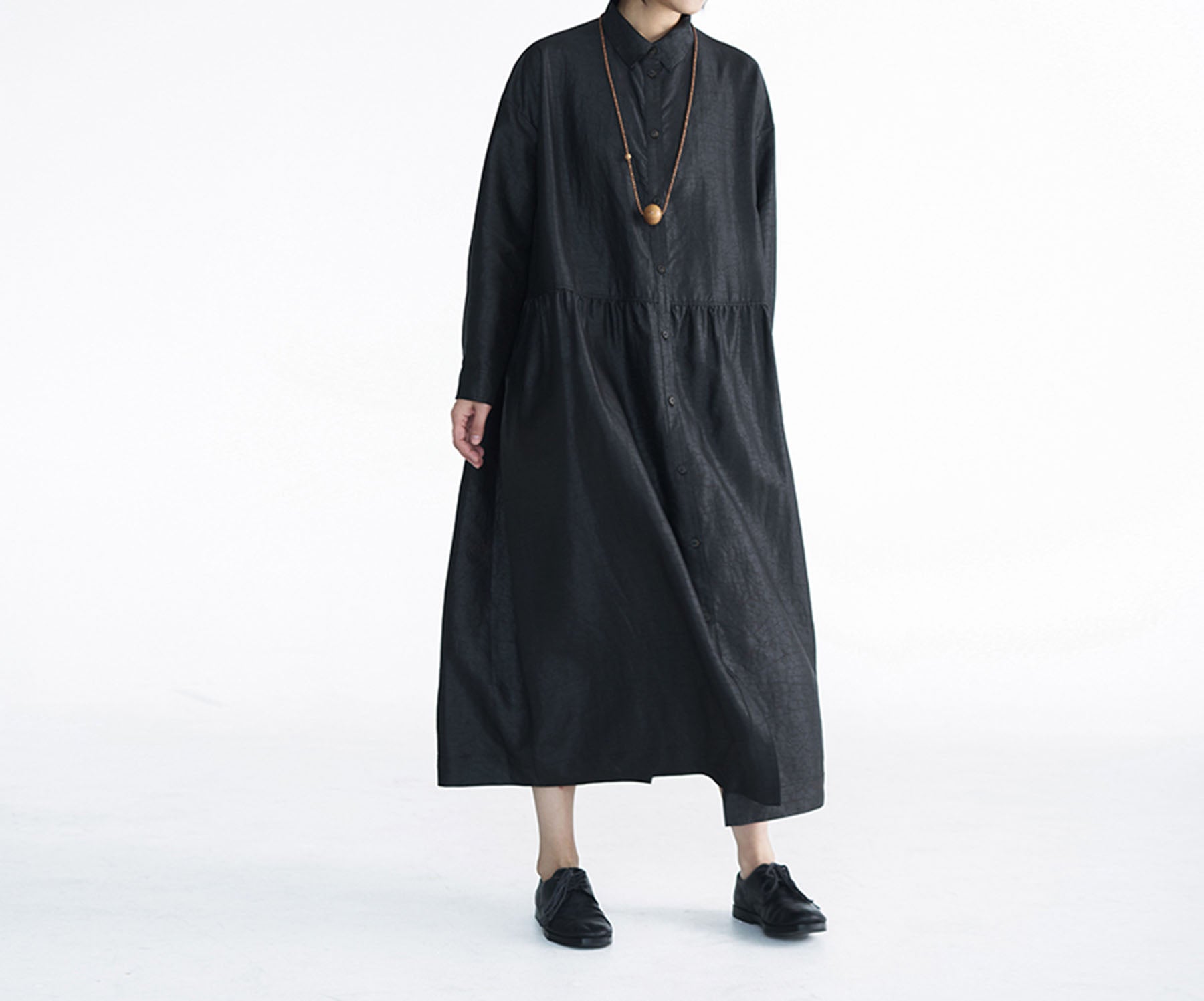 edoa Buttoned Cracked Mud Silk Low Waist Dress