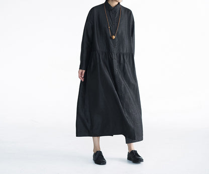 edoa Buttoned Cracked Mud Silk Low Waist Dress