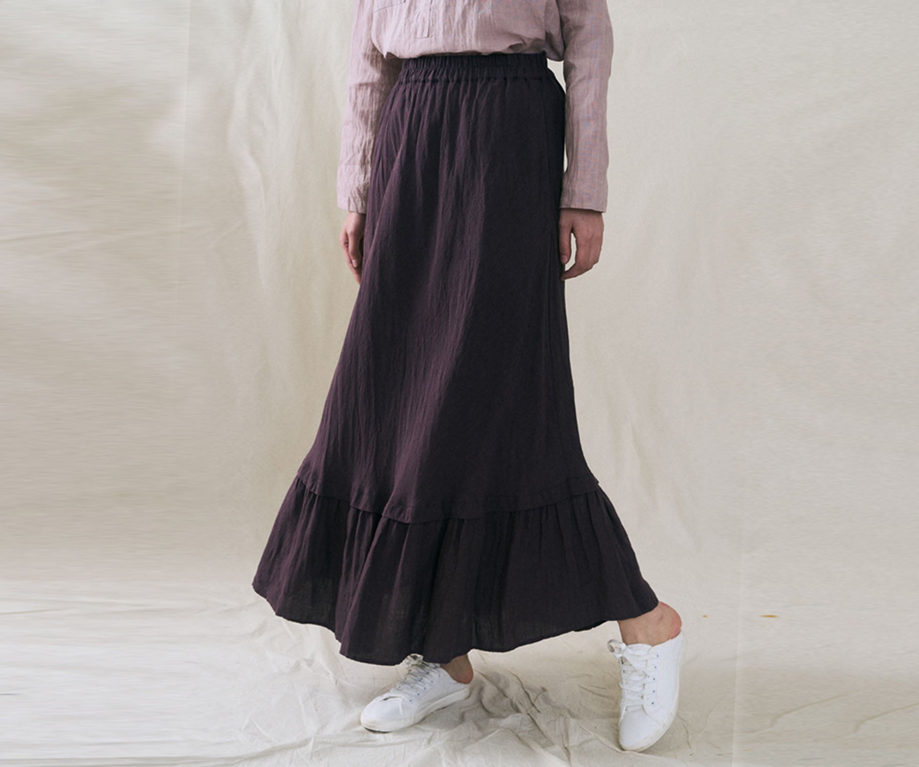 edoa Washed Linen Edwardian Walk Skirt