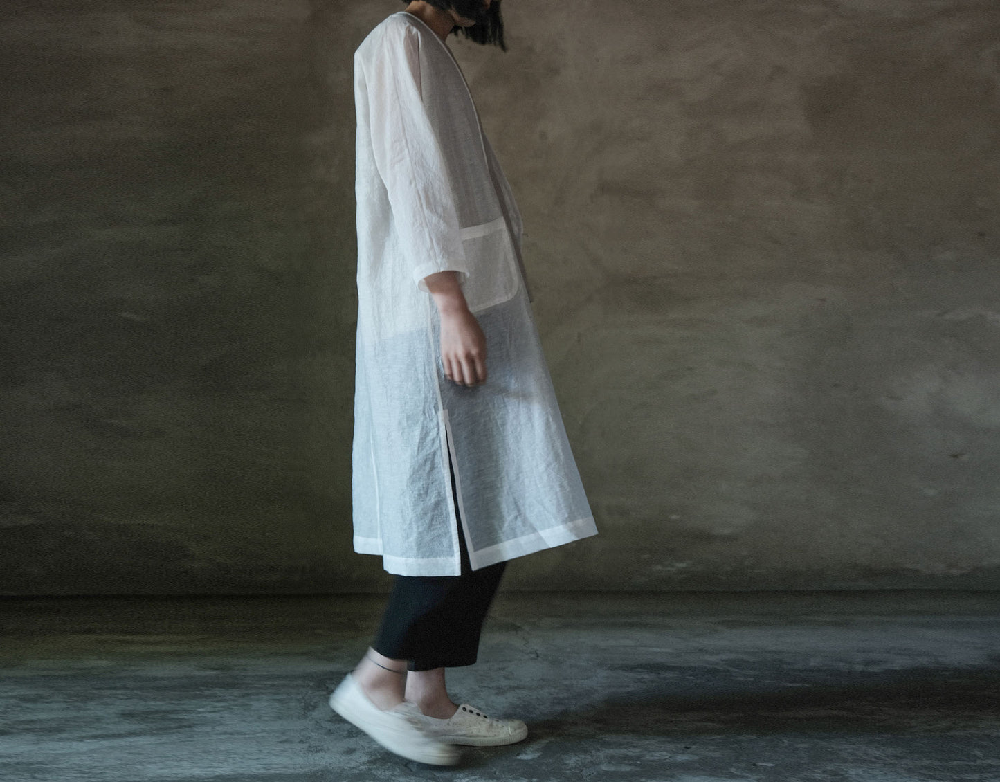 edoa Silk Linen Blend 3/4 Sleeve Dust Coat 
