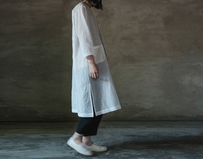 edoa Silk Linen Blend 3/4 Sleeve Dust Coat 