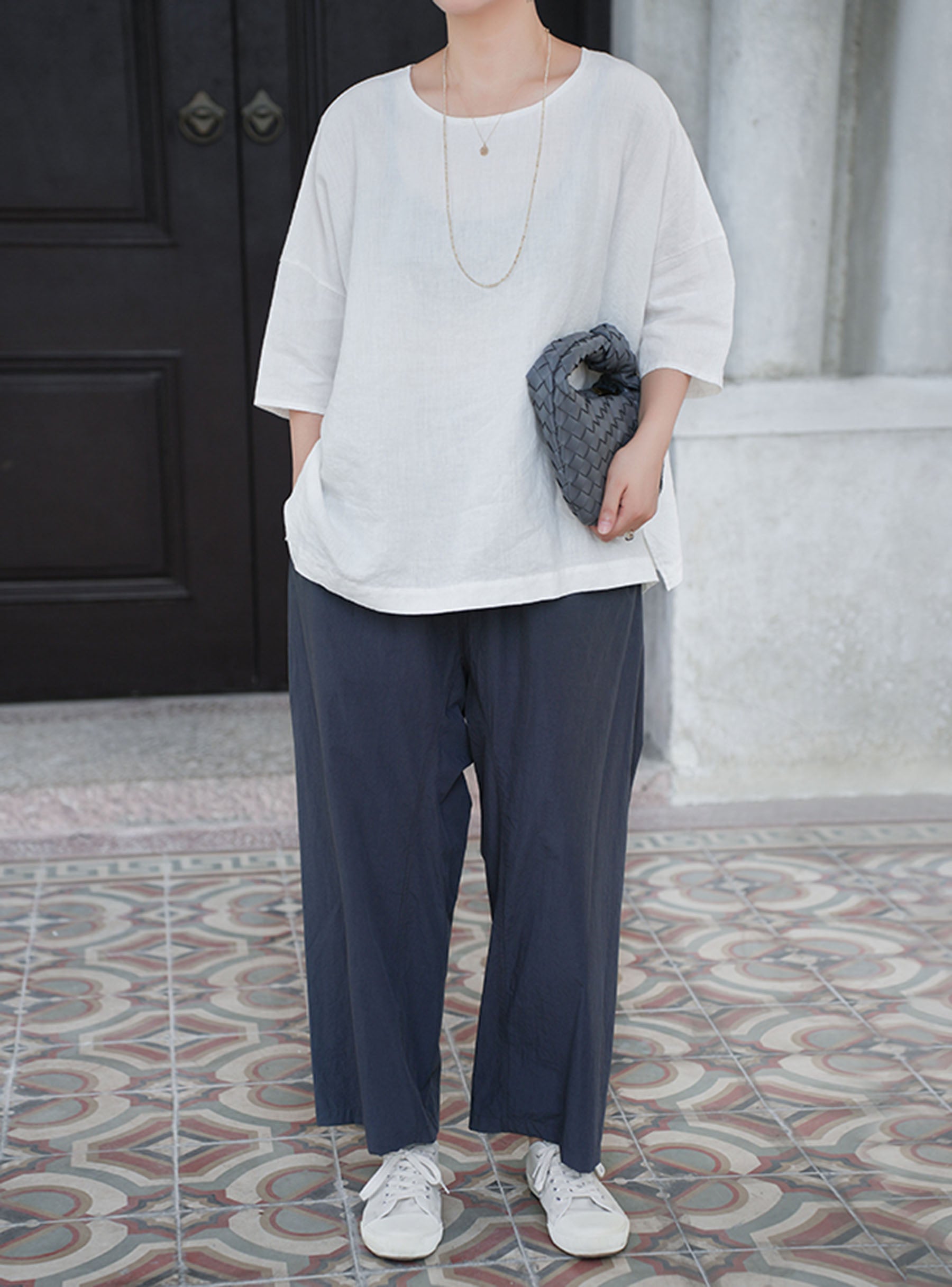 edoa Loose Heavy Weight Washed Linen Wide-leg Pants
