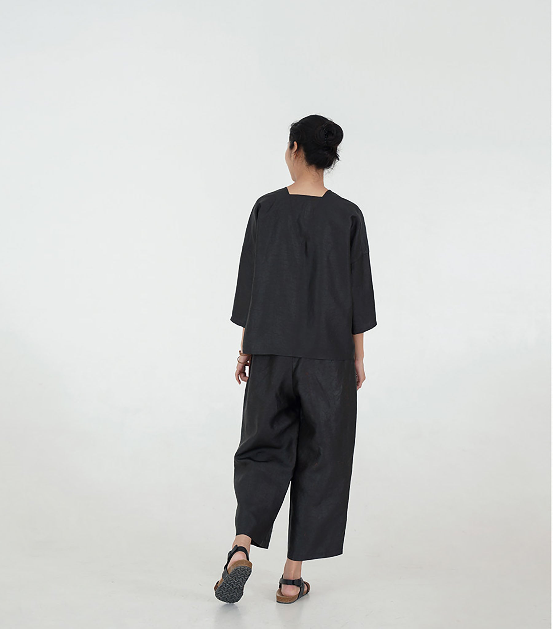 edoa Intangible Cultural Heritage Cracked Mud Silk Wide-leg Crop Pants