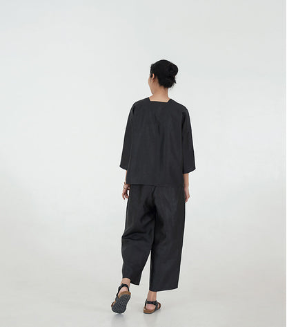 edoa Intangible Cultural Heritage Cracked Mud Silk Wide-leg Crop Pants