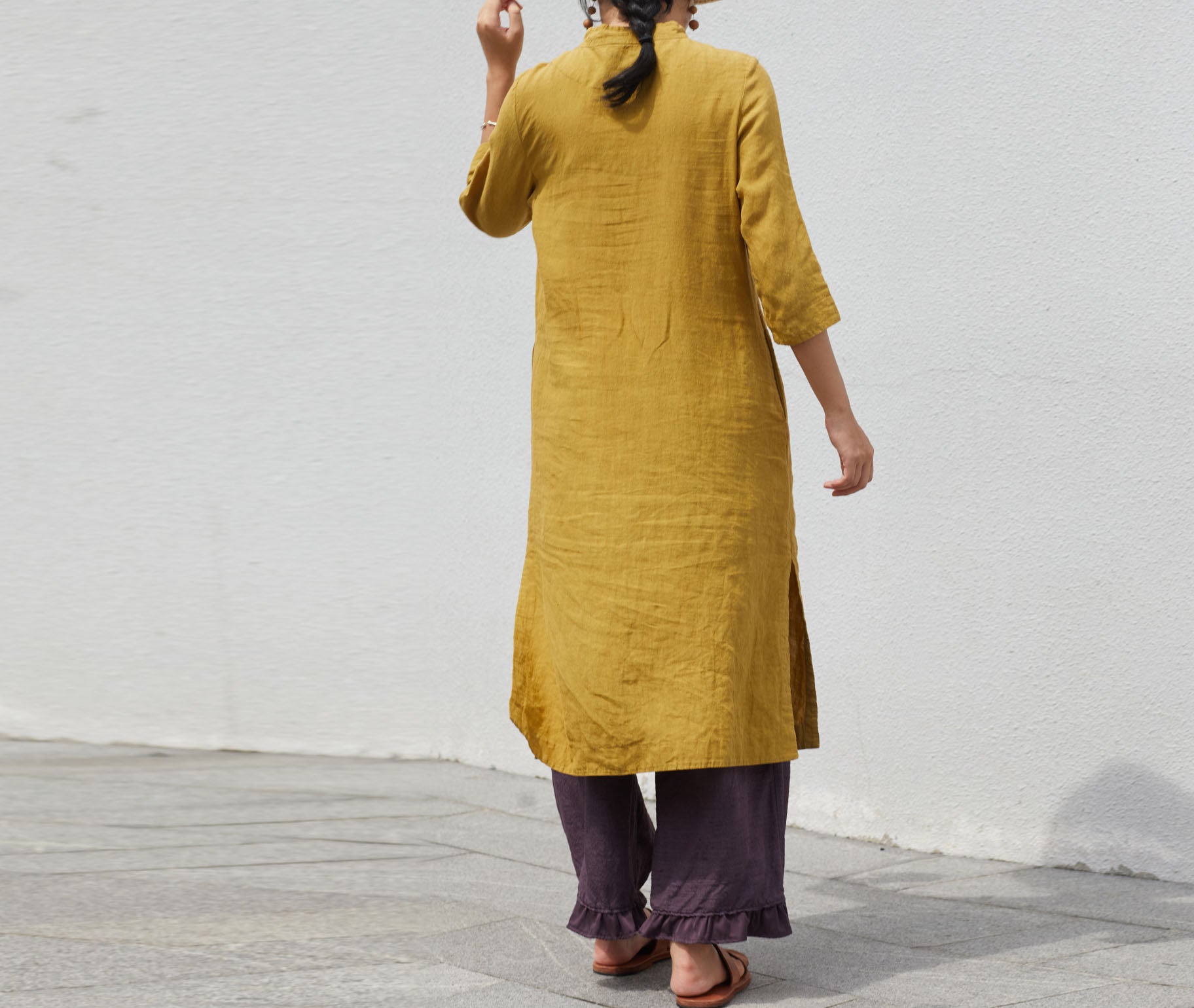 edoa French Linen Qipao Dress
