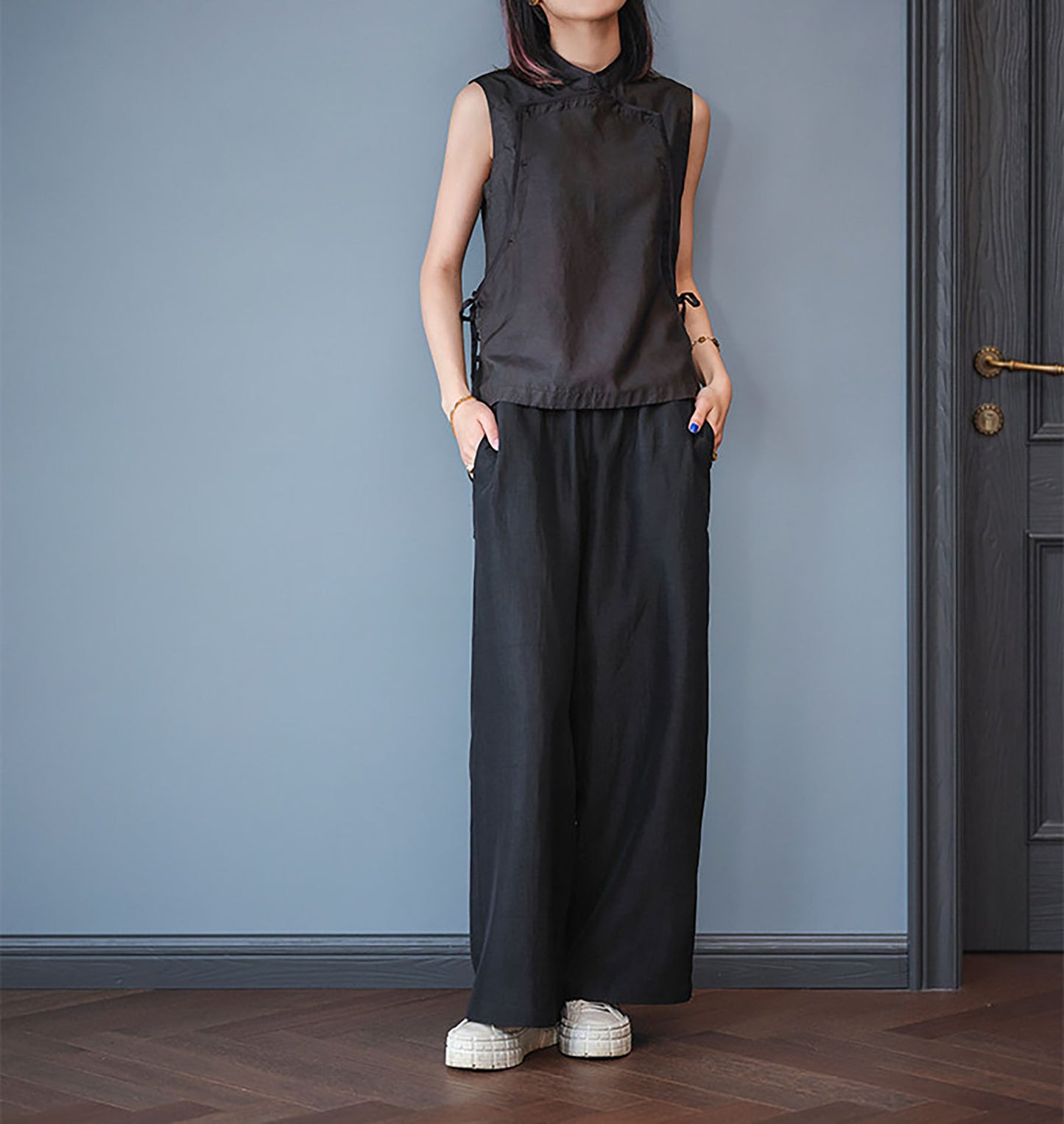 edoa Summer Elegant Retro Mud Silk Sleeveless Chinese Style Top
