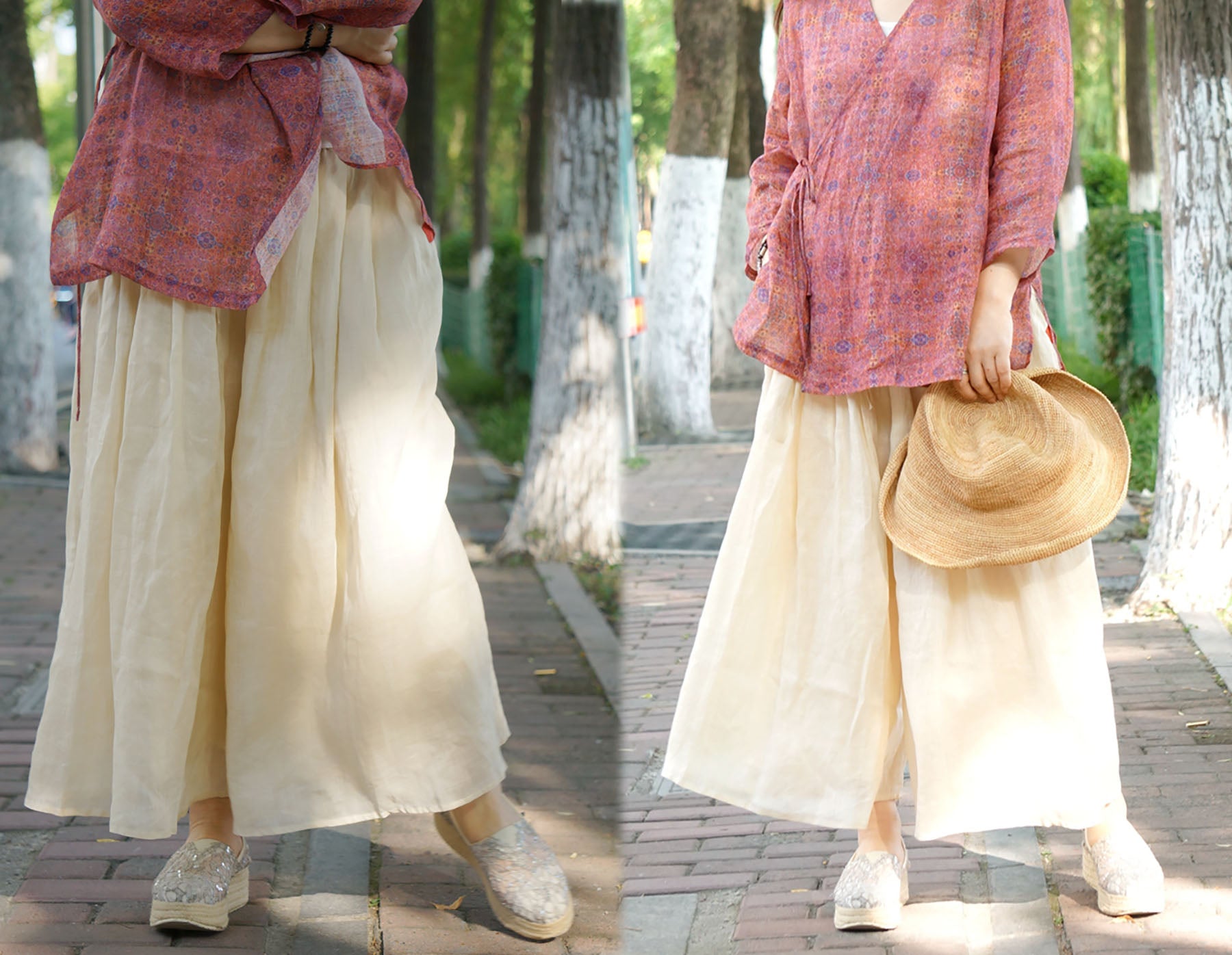 edoa Ramie Wide-leg Pajama Pocket Pants