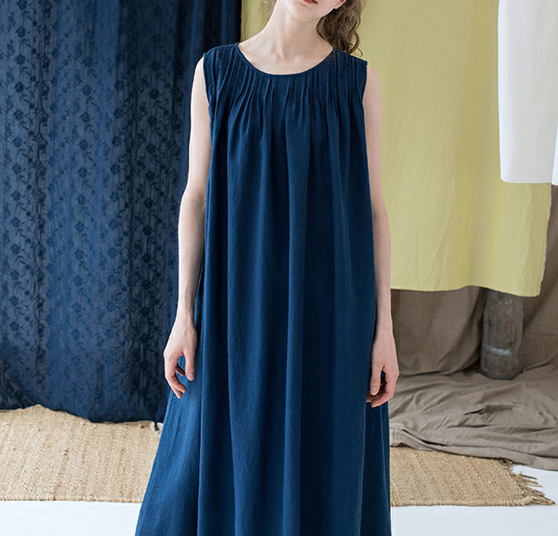 edoa Pintucked Linen Tank Dress
