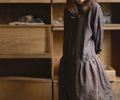edoa Drop Waist Cracked Mud Silk 3/4 Sleeves Dress 