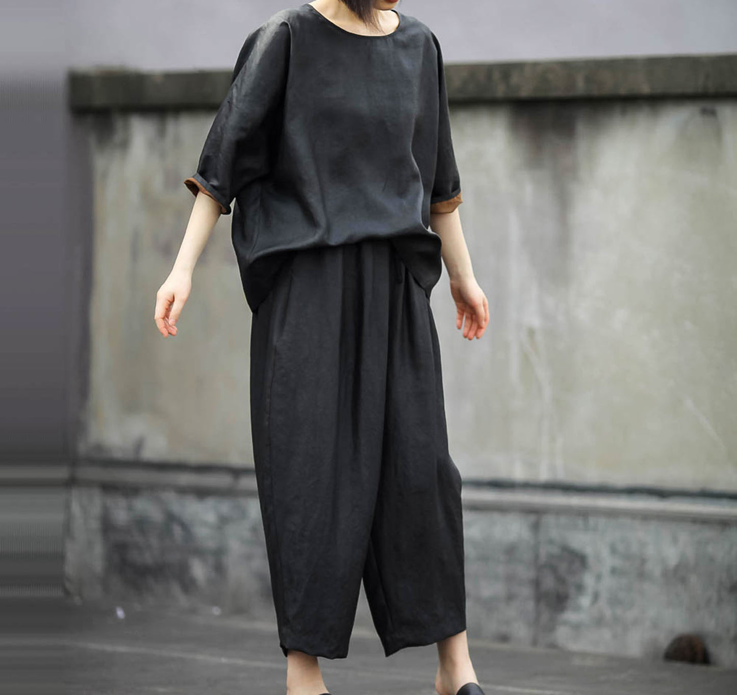 edoa Loose Fitting Mud Silk Wide Leg Pants 