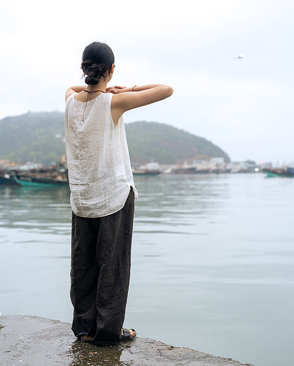 edoa Linen Sleeveless Swing Top