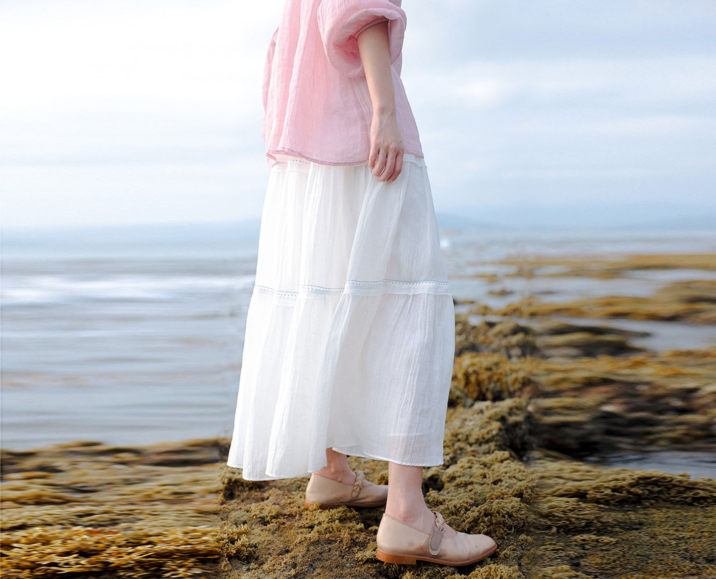 edoa Crinkled Tiered Maxi Skirt