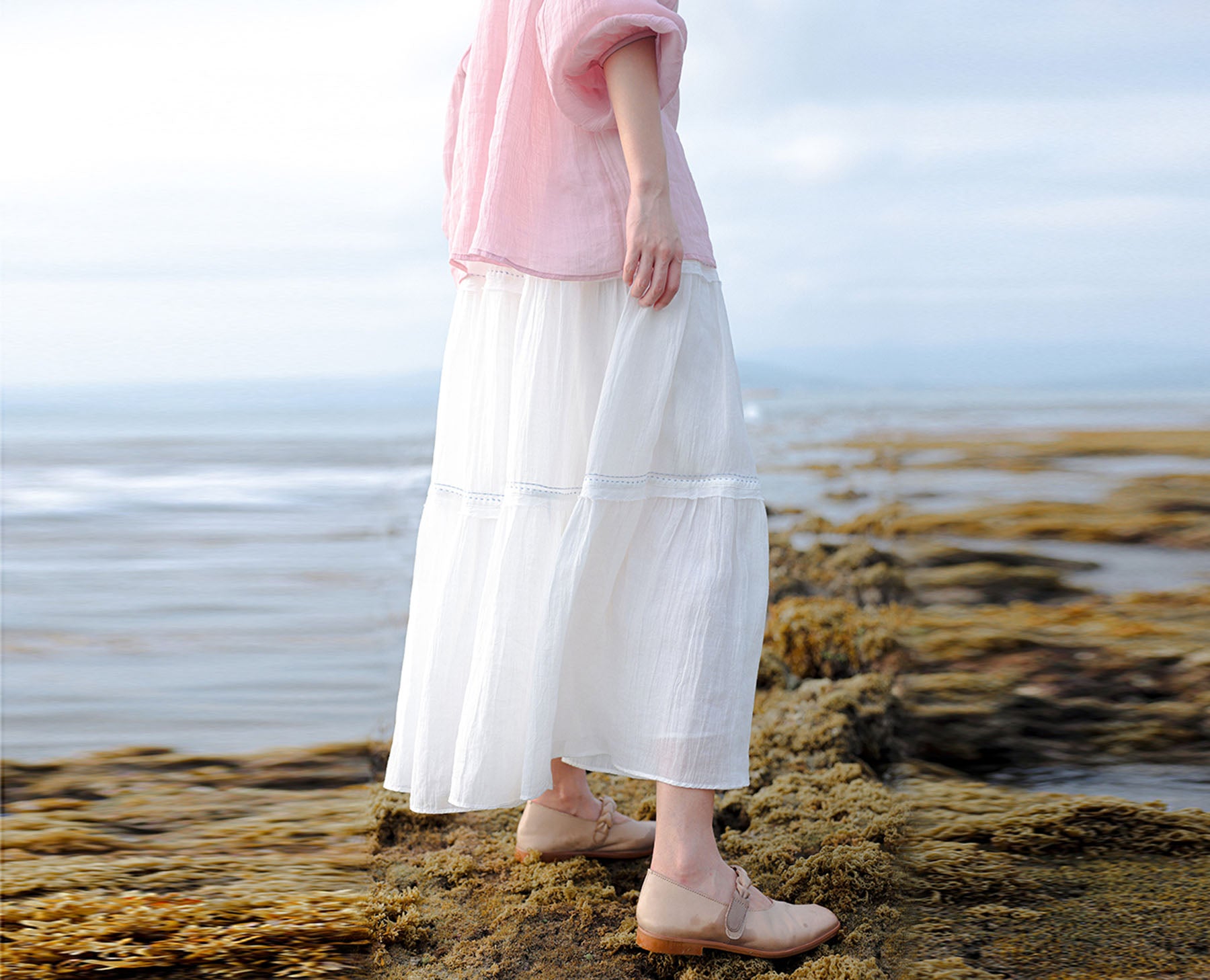 edoa Crinkled Tiered Maxi Skirt