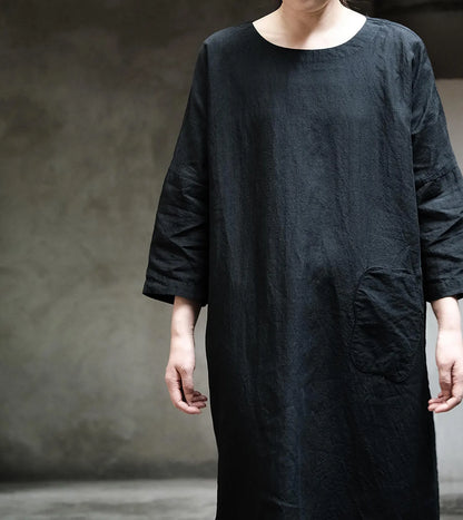 edoa Linen Tie-back Pullover Kaftan Dress