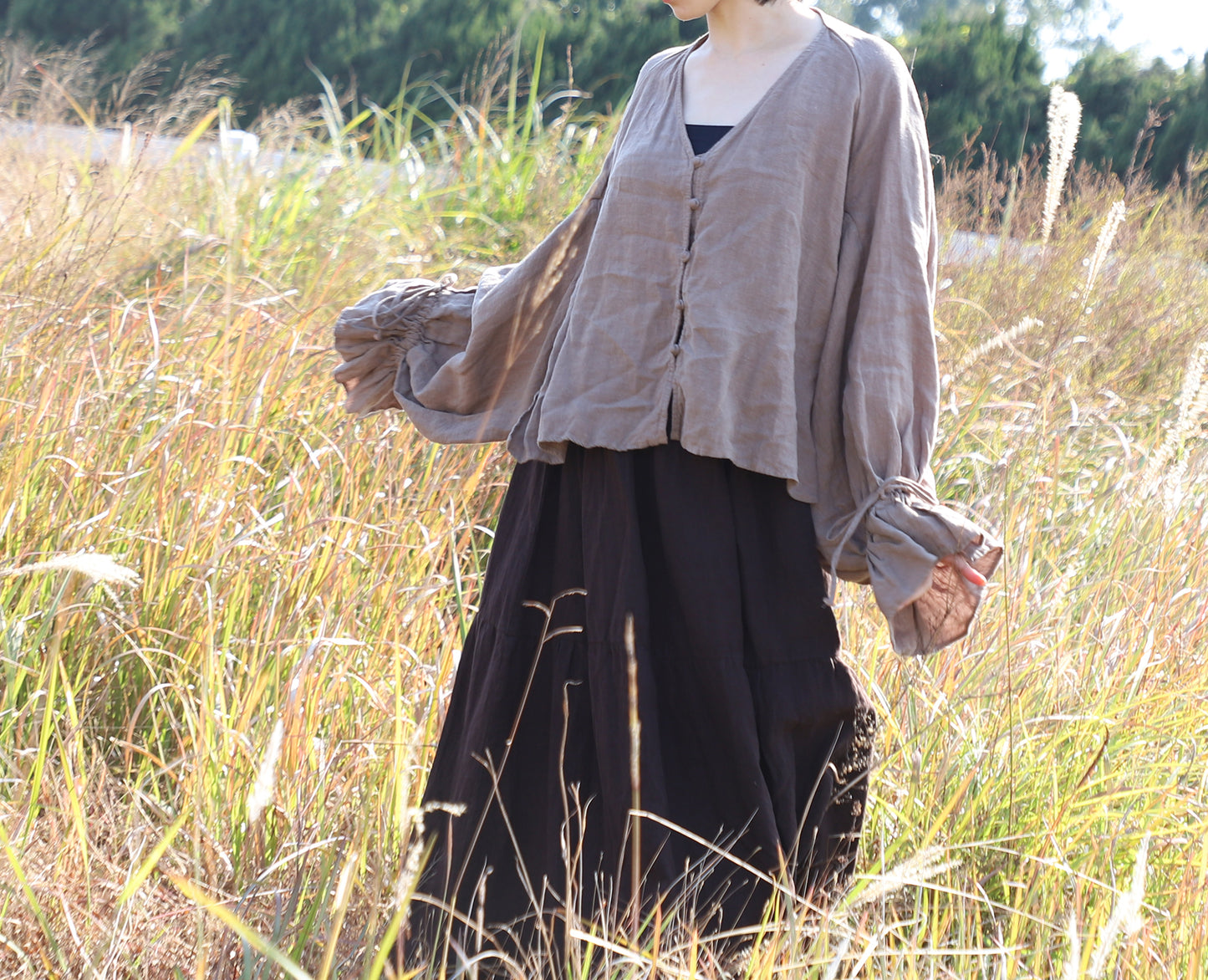edoa Taupe Linen Pirate Shirt 