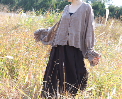 edoa Taupe Linen Pirate Shirt 