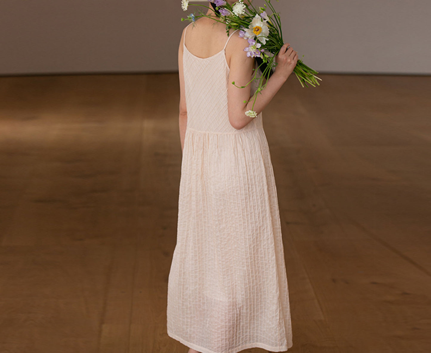 edoa High Count Cotton Pintucked Slip Dress