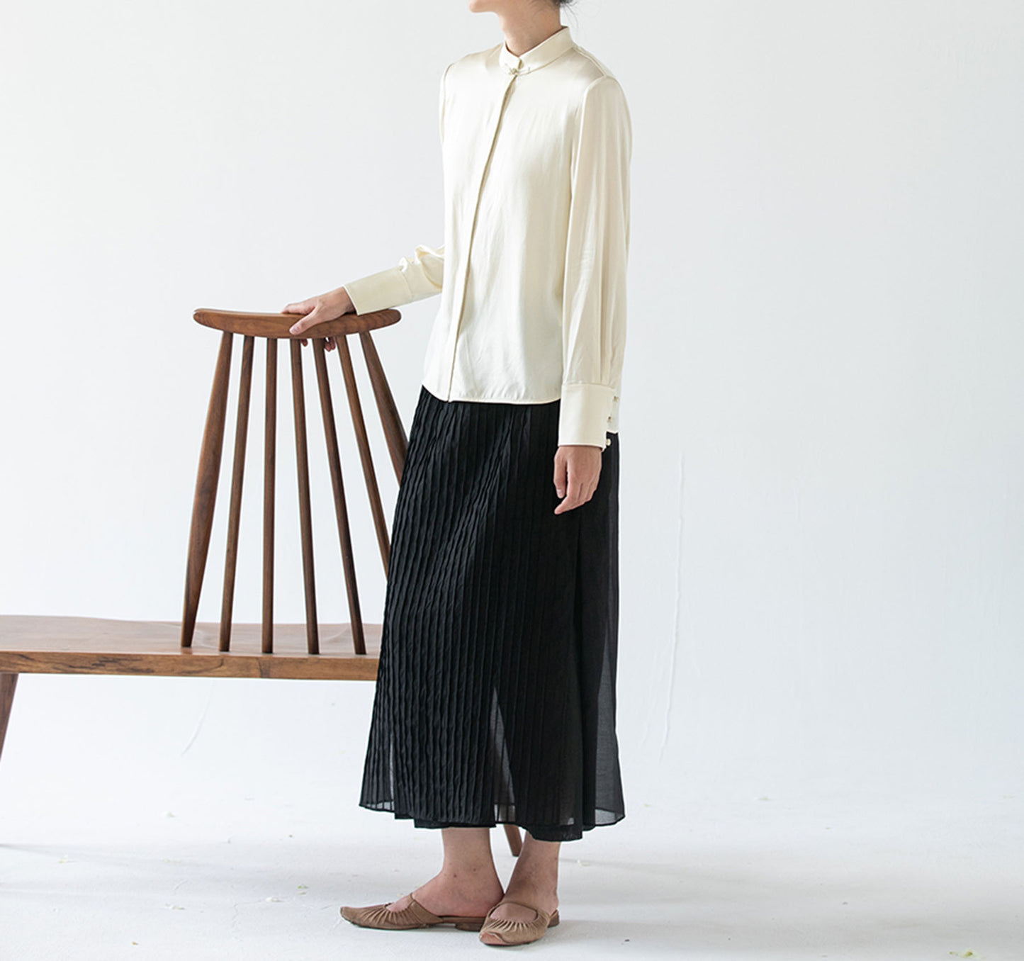 edoa Stone Washed Silk Satin Chinese Blouse 