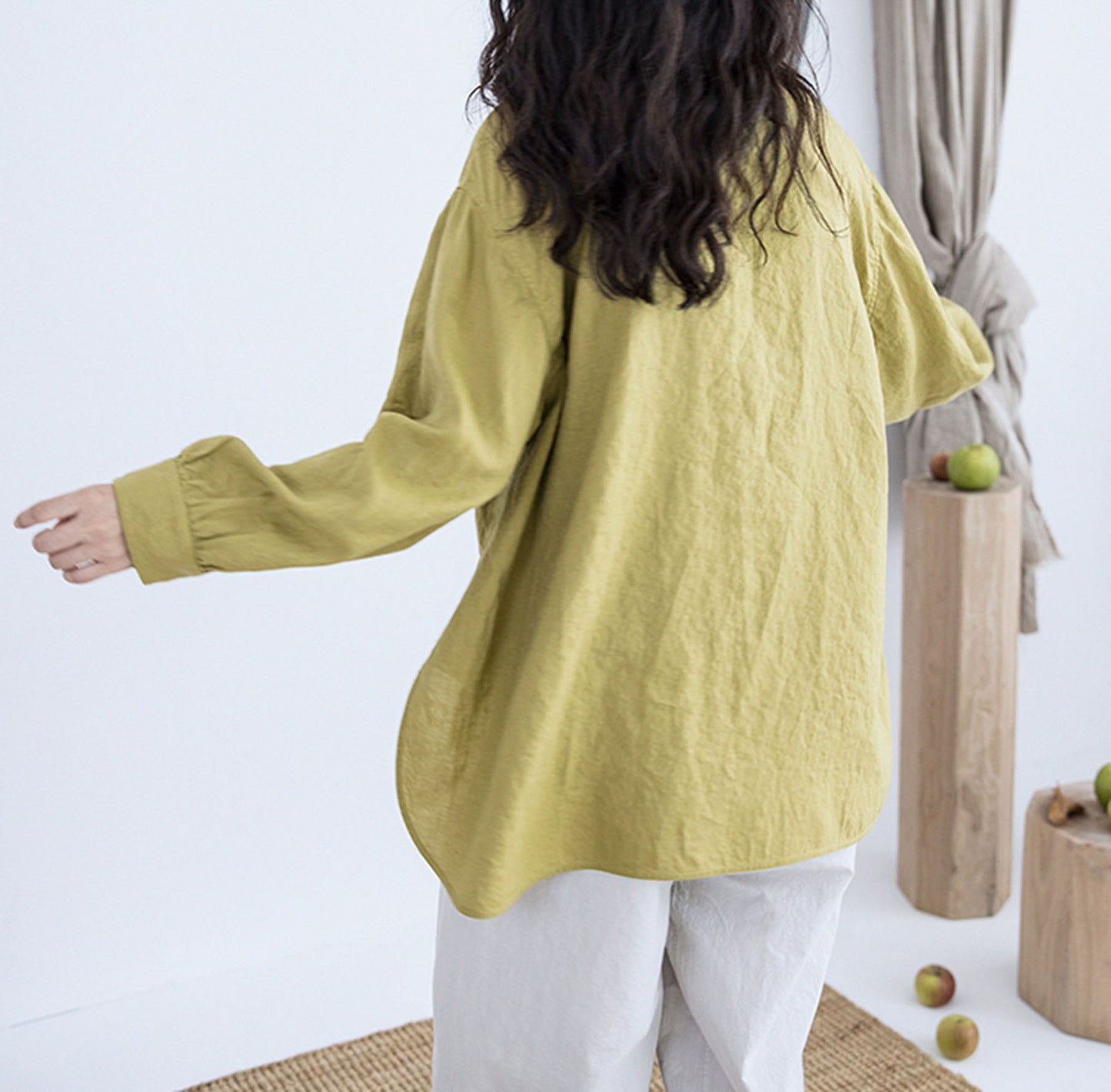 edoa High Count Prewashed Linen Multi-way Collar Shirt 