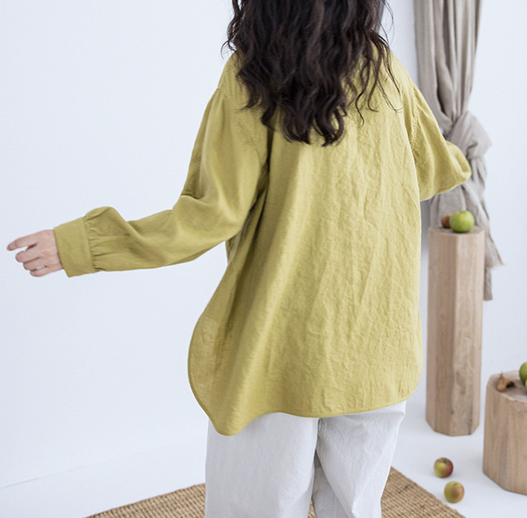 edoa High Count Prewashed Linen Multi-way Collar Shirt 