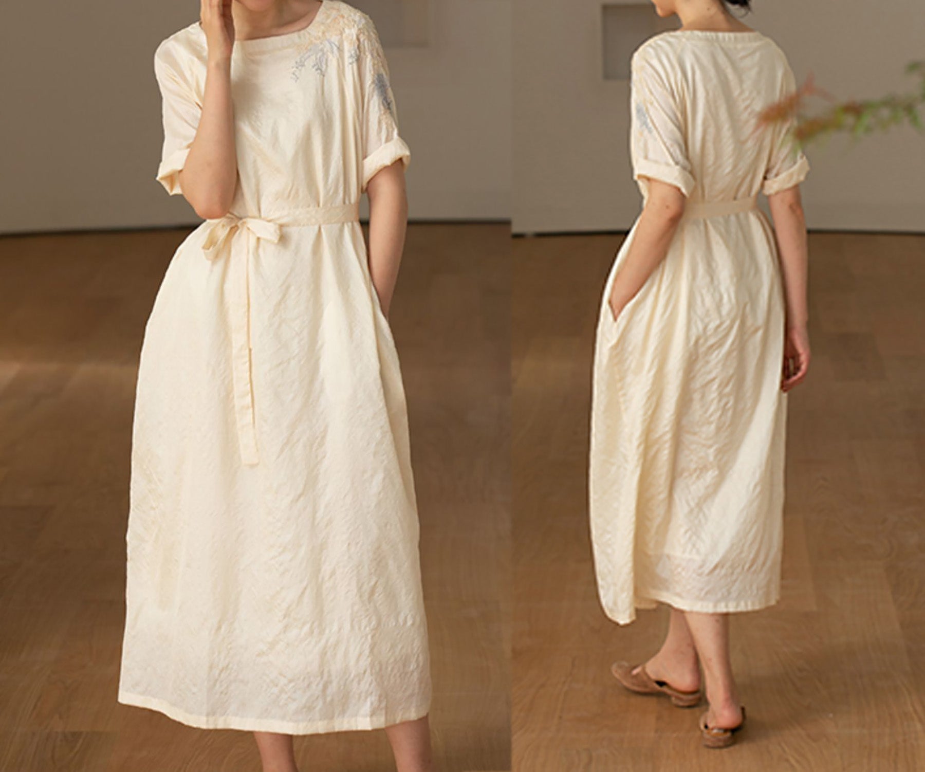 edoa Tussah Silk Hand Embroidery Chinese Dress
