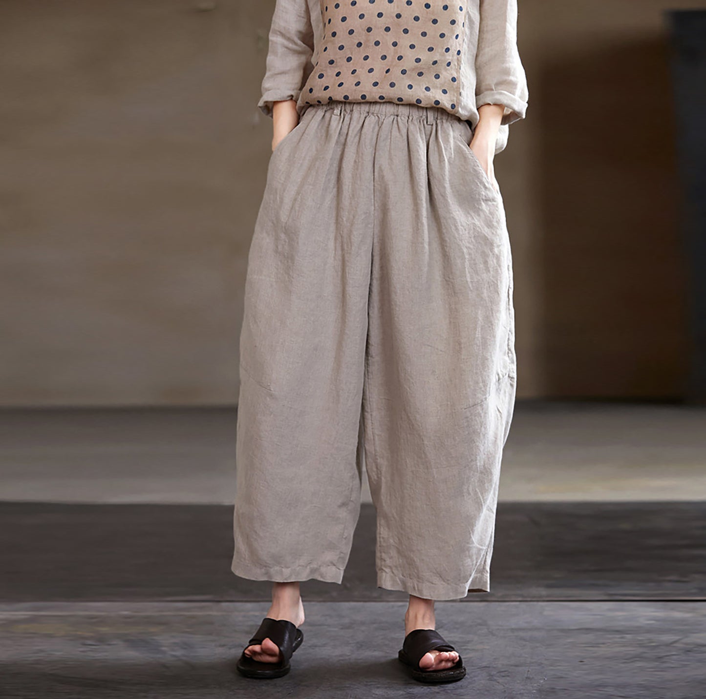 edoa Eco-friendly Flax Linen Tapered Pants