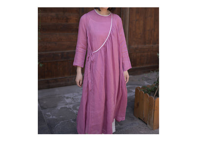 edoa Hot Pink Asymmetrical Washed Ramie Long Tie Dress 