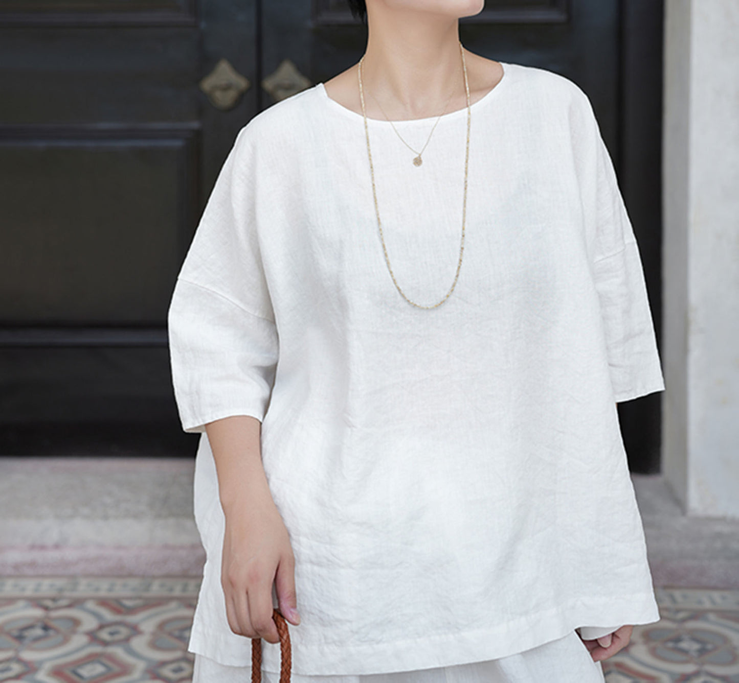 edoa Super Loose White Heavy Weight Washed Linen Tee