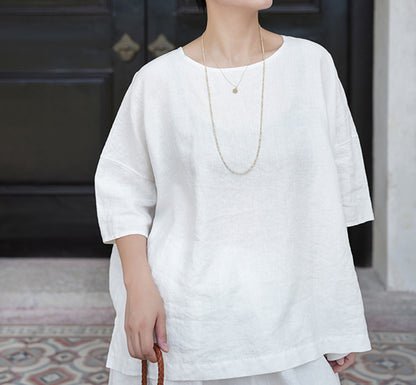 edoa Super Loose White Heavy Weight Washed Linen Tee