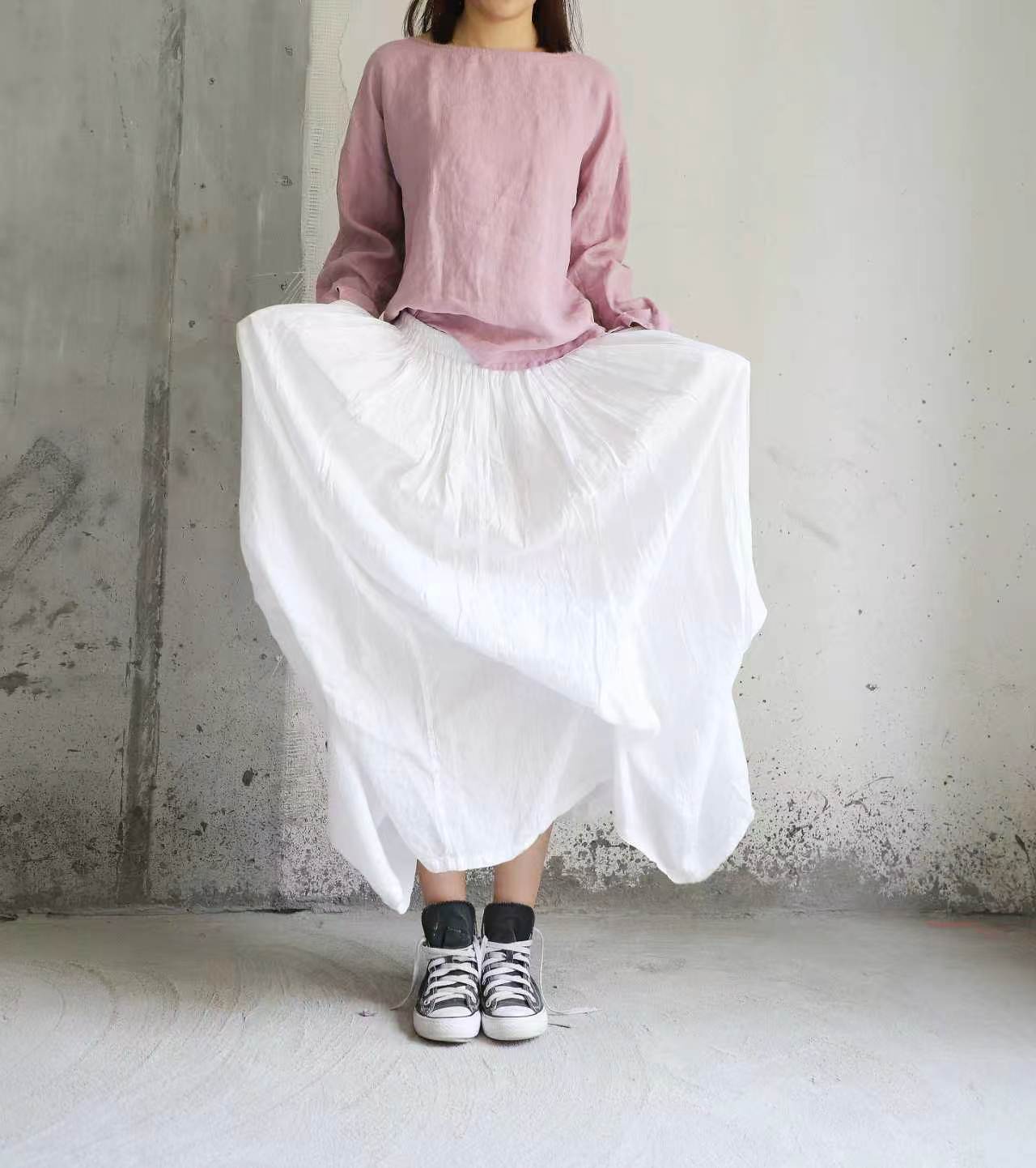 edoa Blooming Lotus Linen Maxi Skirts