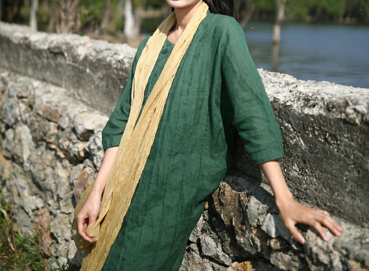 edoa Pintucked Ramie Dress