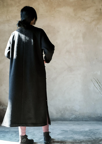 Wool Diagonal Placket Long Robe to0158 N132
