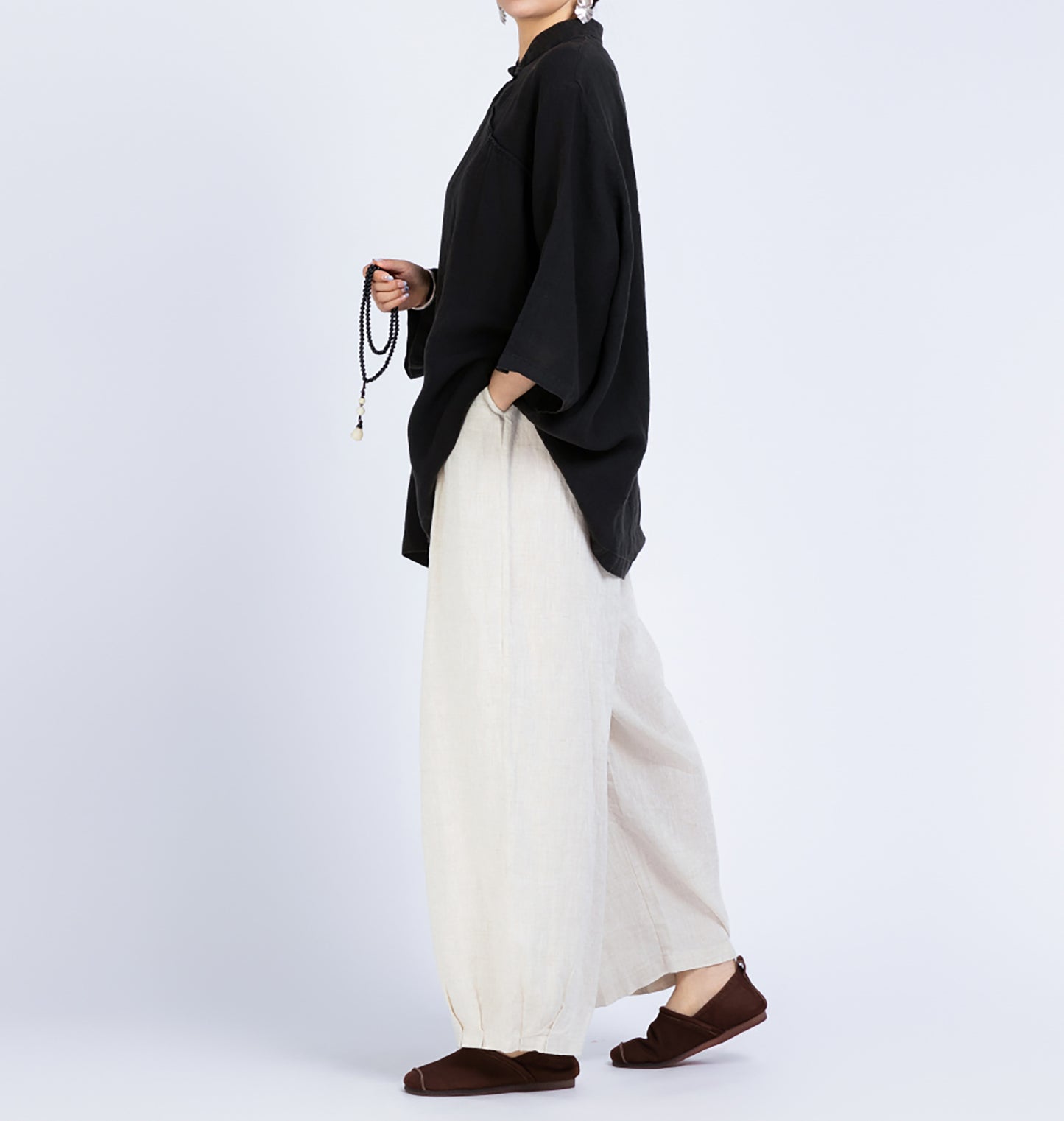 edoa Loose Heavy Weight Linen Retro Blouse