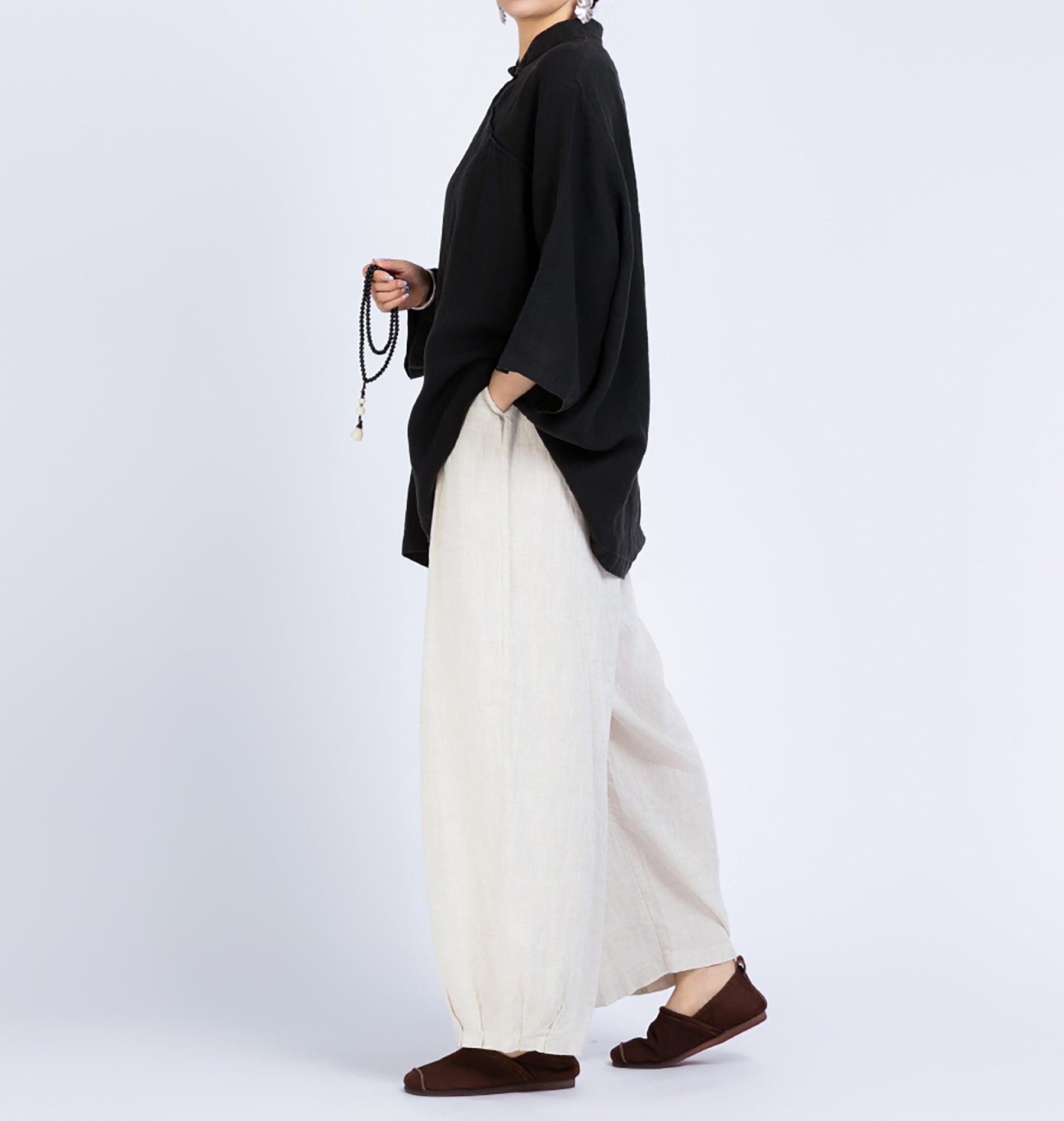 edoa Loose Heavy Weight Linen Retro Blouse