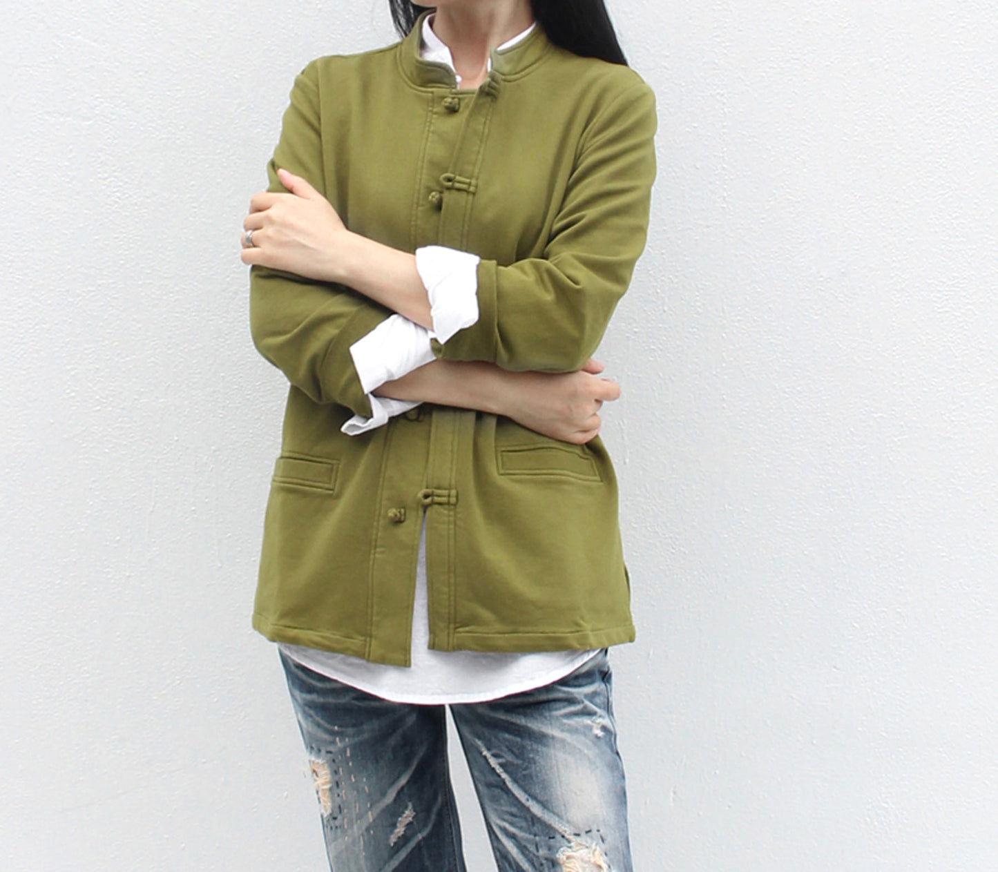 edoa Stand Collar French Terry Shirt