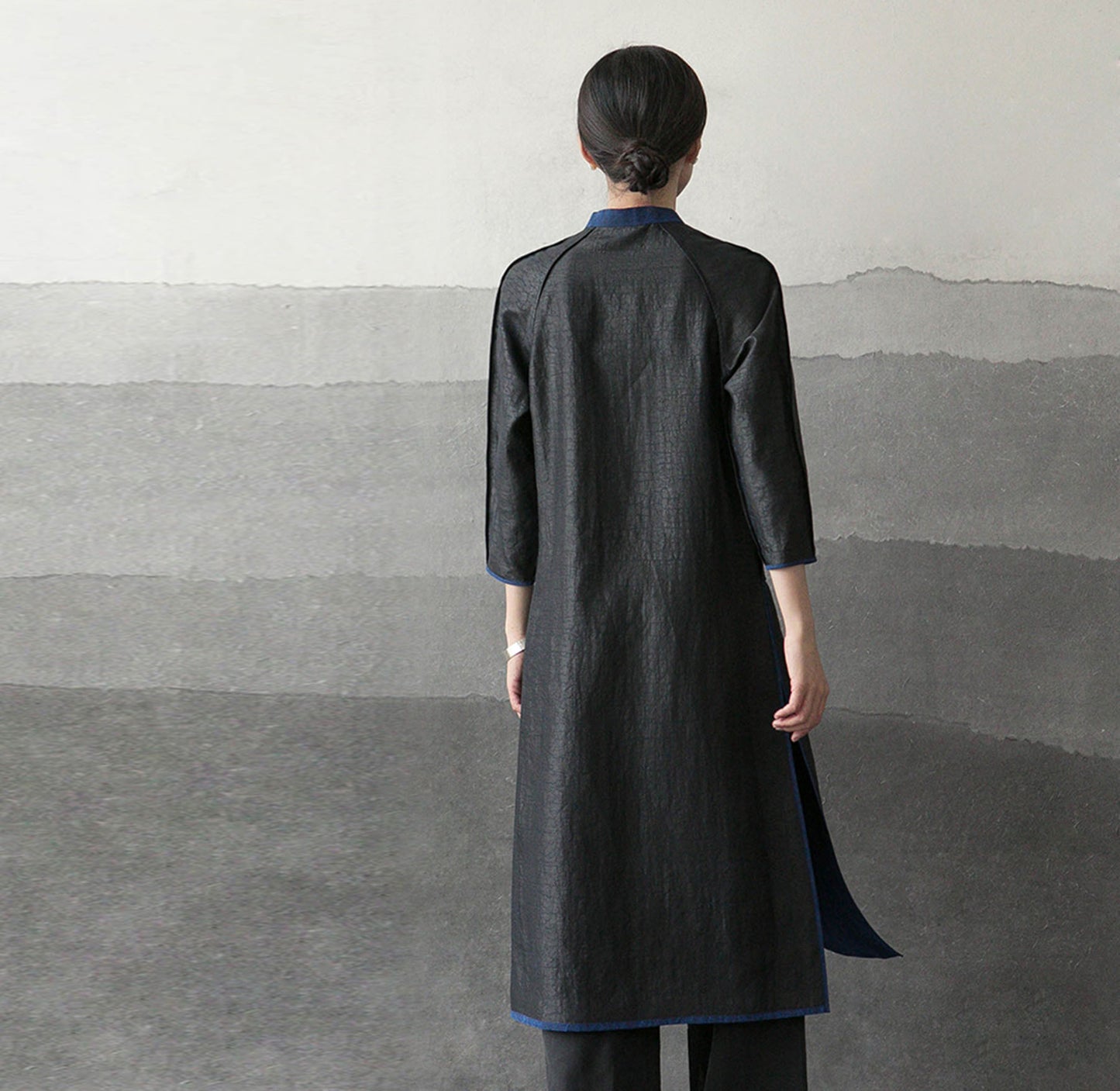 edoa Cracked Mud Silk A-line Qipao 