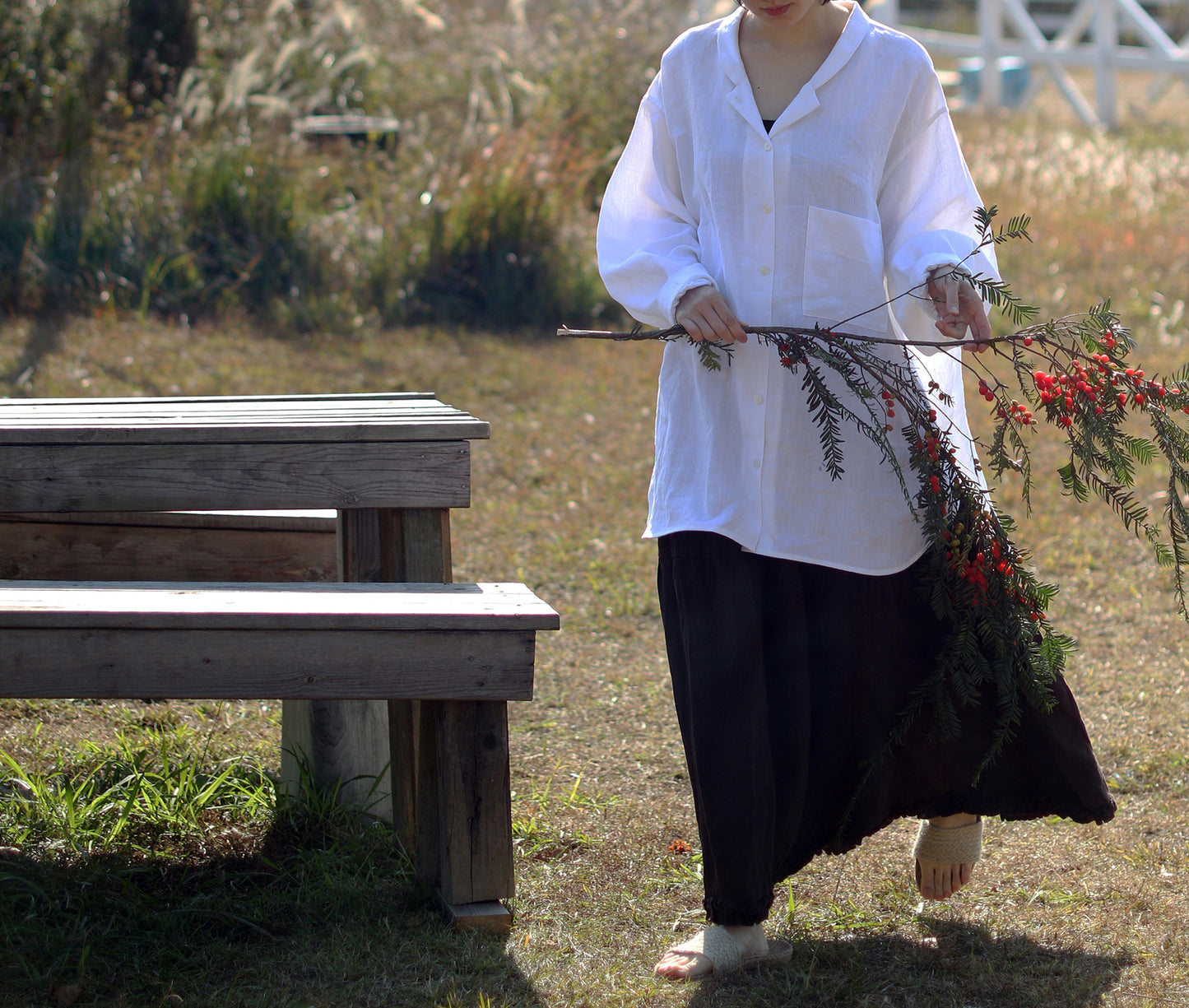 EDOA Oversized Two Way Collar Linen Shirt
