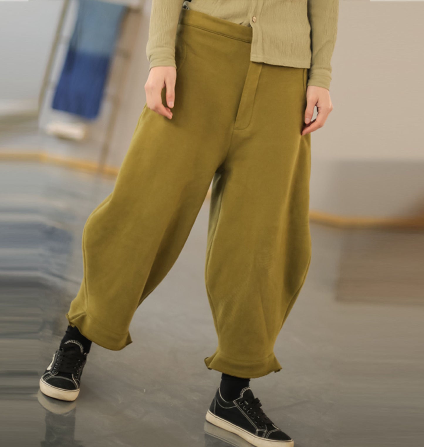 edoa Loose Unisex Cotton French Terry Cropped Pants
