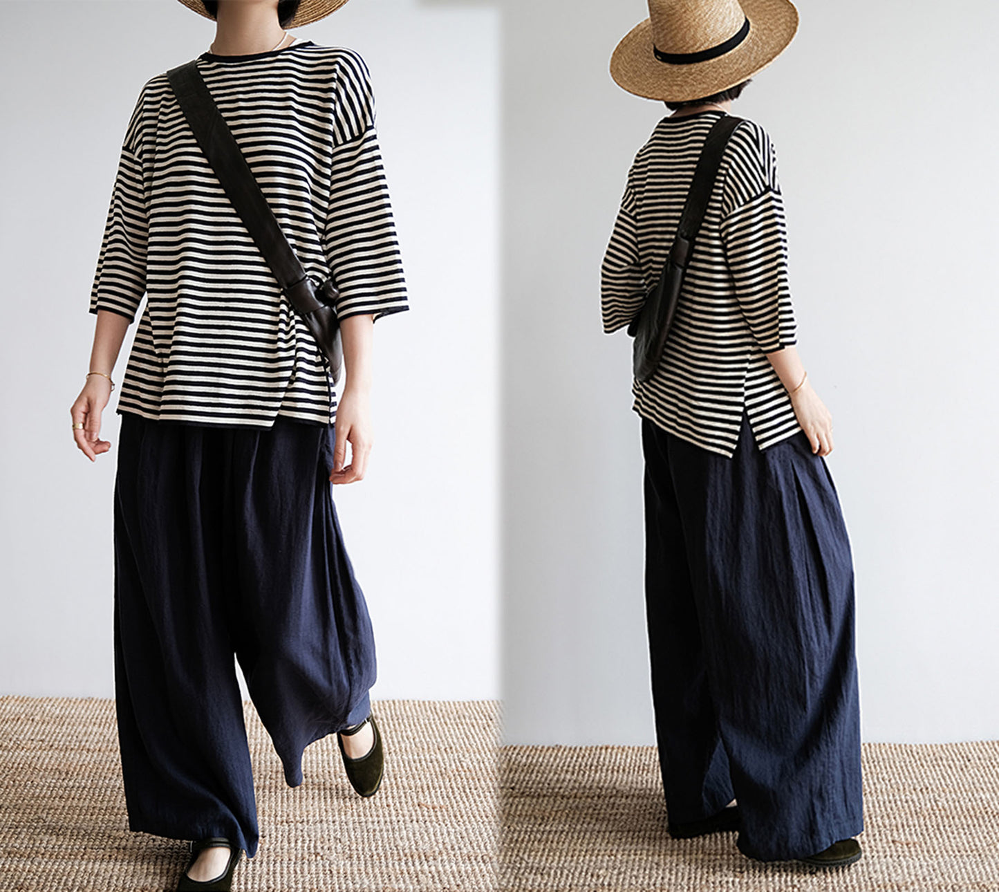 edoa Ramie Cotton Blend Wide Leg Pants